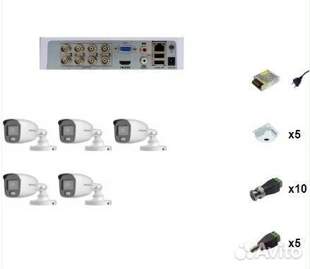 Комплект видеонаблюдения HiWatch 5 камер ColorVu 2