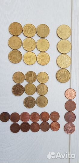 Монеты Евро 1, 2; Евроценты 50, 20, 10, 5, 2, 1