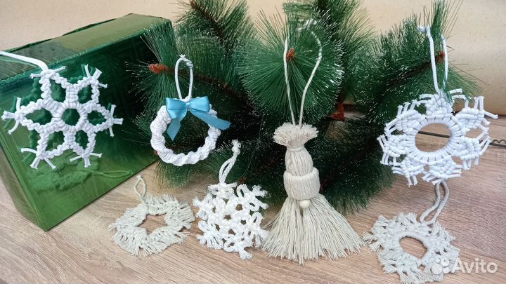 Набор ёлочных украшений в технике макраме, 7 шт