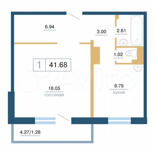 1-к. квартира, 41,7 м², 11/17 эт.