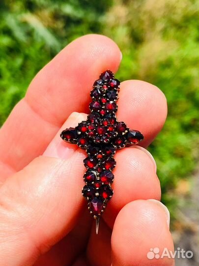 Брошь Стерлинг Антик Богемские гранат