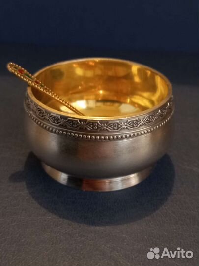 Серебряная солонка с ложечкой СССР