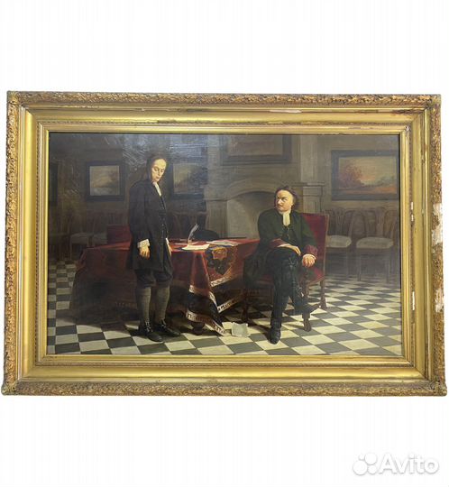 Огромная Антикварная Картина Петр Холст Масло 19 в