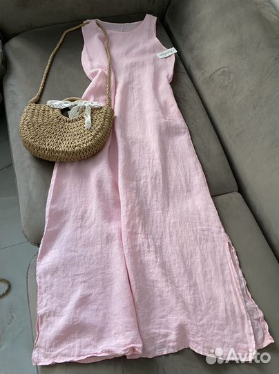 Платье лен италия нежно-розовое