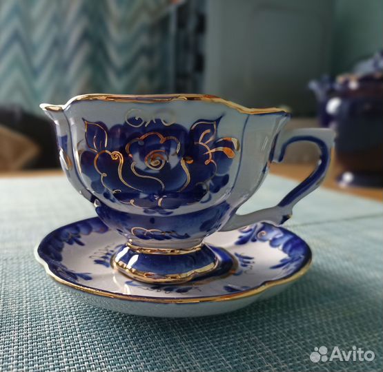 Чайная пара Гжель в золоте