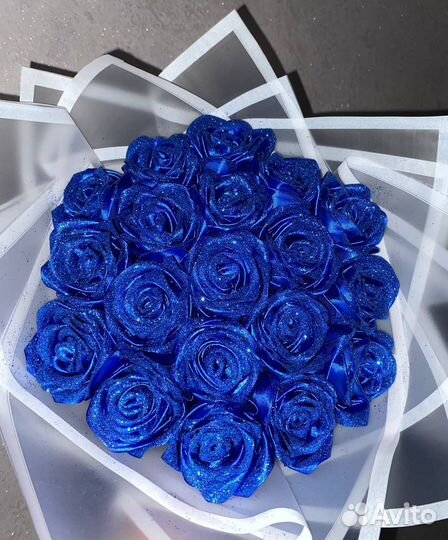 Букет из атласных лент на заказ. Синий в наличии