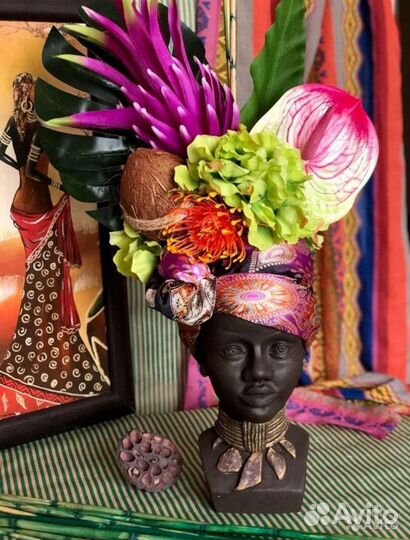 Композиция в гипсовом кашпо