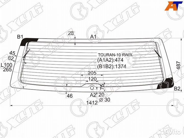 Стекло заднее Volkswagen Touran 2