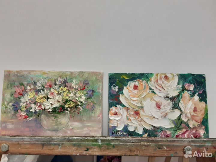 Миникартина маслом 10/15 цветы ромашки