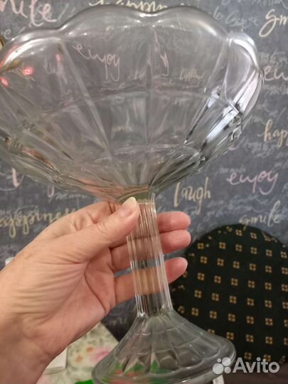 Ваза для фруктов на ножке СССР стекло