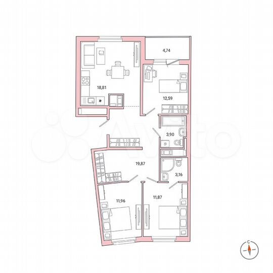 3-к. квартира, 84,5 м², 8/8 эт.