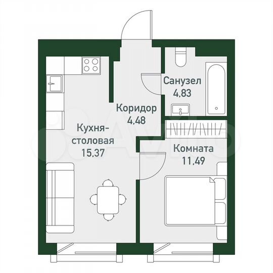 1-к. квартира, 36,2 м², 1/3 эт.