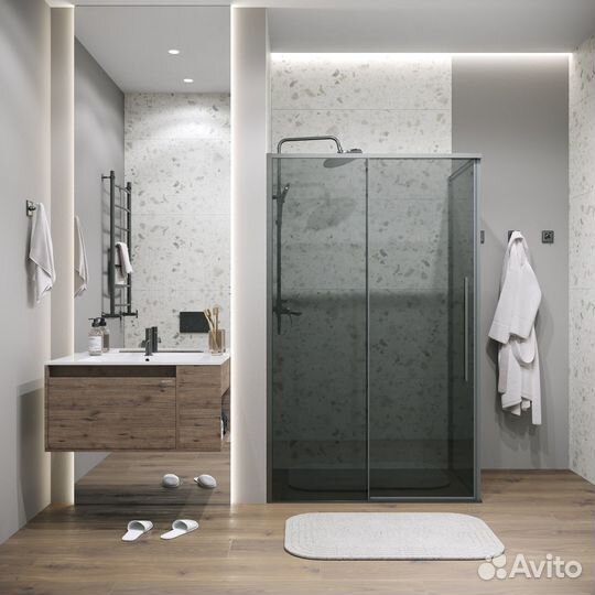 Душ перегородка 90x195 см, графит сатин, тонир ст