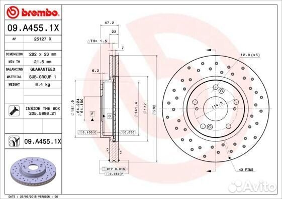 Диск тормозной передний Brembo, 09A4551X