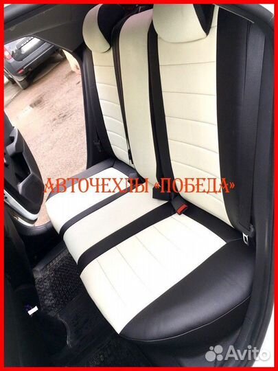 Чехлы Hyundai Solaris 2 из экокожи чёрно-бежевые