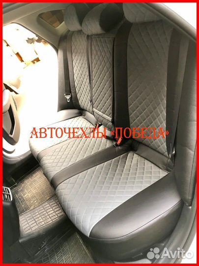 Чехлы Hyundai Sonata из экокожи чёрно-серые Ромб