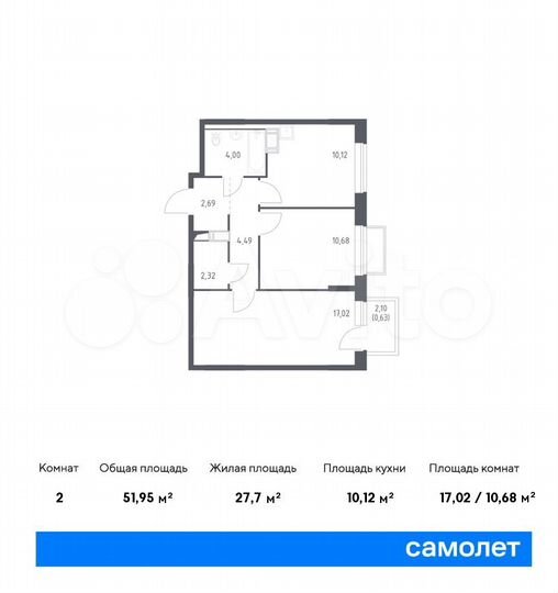 2-к. квартира, 52 м², 17/17 эт.