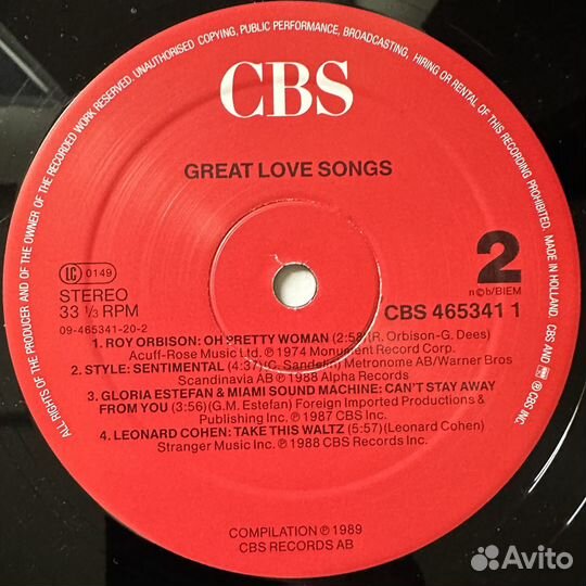 Сборник Great Love Songs 2LP (Голландия 1989г.)