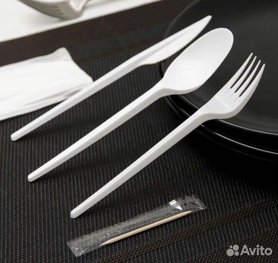 Набор одноразовой посуды 5в1 вилка ложка нож