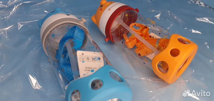 Детский поильник с авто-трубочкой +ремешок новые