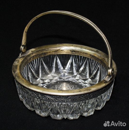 Конфетница хрустальная с серебряной ручкой, 875 пр