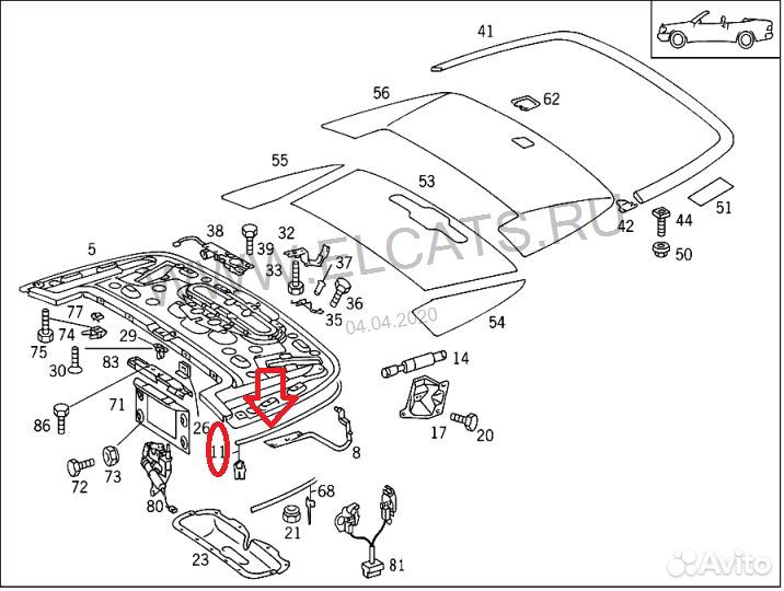 Уплотнитель крыши на Mercedes W124 A124
