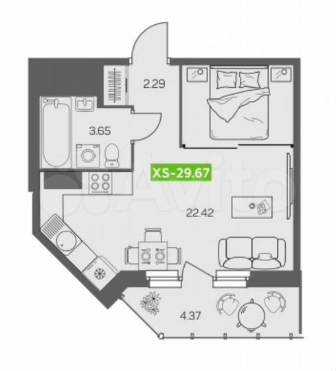 1-к. квартира, 29,7 м², 5/8 эт.