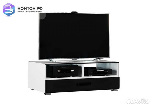 Тв тумба со стеклом Квадро черный глянец / белый