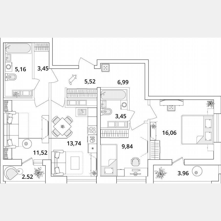 3-к. квартира, 79 м², 16/18 эт.