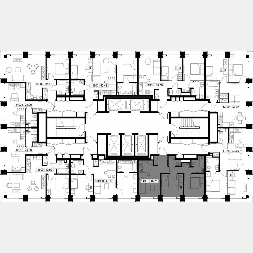 2-к. квартира, 48,2 м², 49/52 эт.