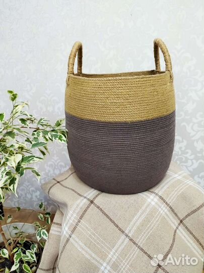 Большая корзина джутовая