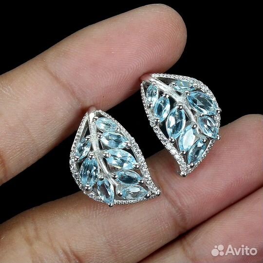 Серебряные серьги с топазами скай блю