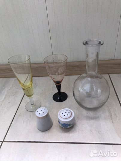Фужеры бокалы графин солонки цветное стекло СССР