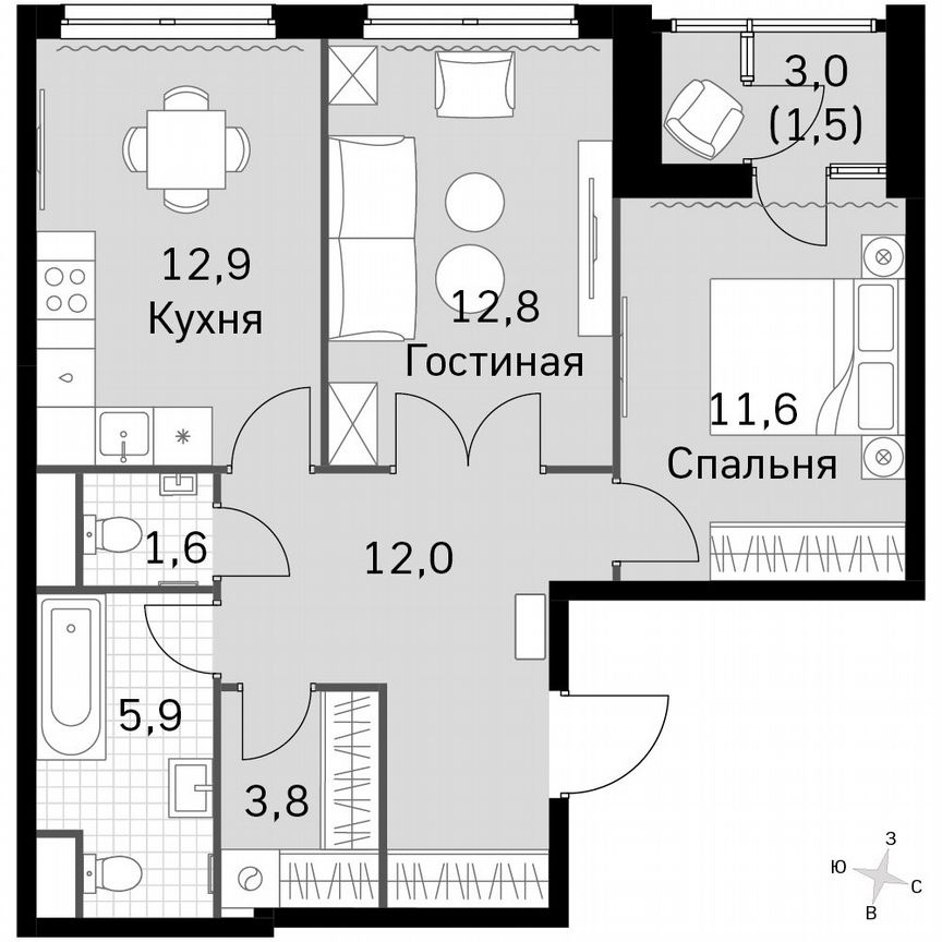 2-к. квартира, 62,1 м², 27/27 эт.