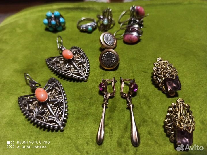 Серебряные серьги, кольца СССР, запанки