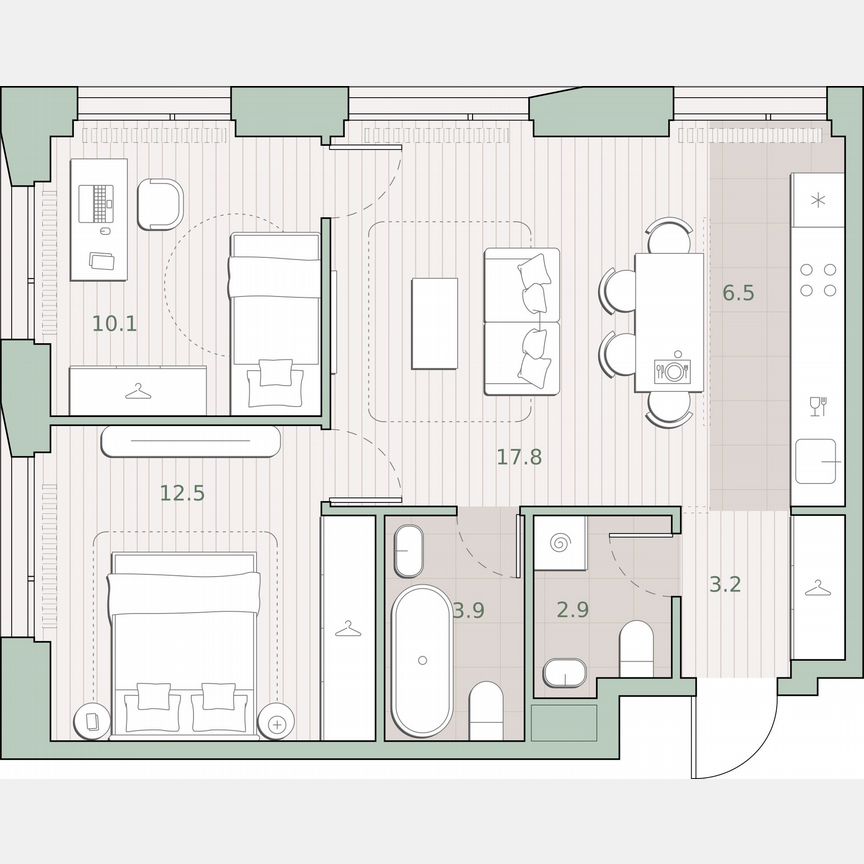 2-к. квартира, 56,9 м², 16/27 эт.