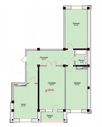 3-к. квартира, 133 м², 7/8 эт.