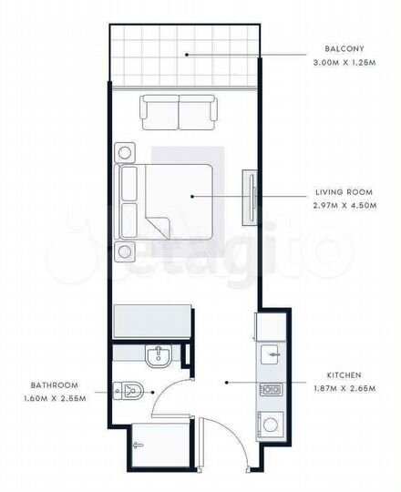 Квартира-студия, 40 м² (ОАЭ)