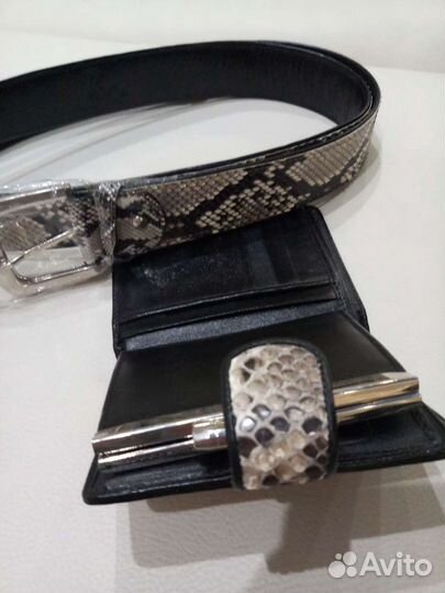 Ремень кожаный и портмоне из питона