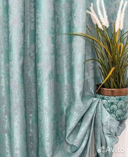 Портьеры шторы мрамор Зарина бирюза с тюлью Вуаль