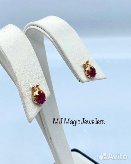 Золотые серьги-пусеты с цветными фианитами