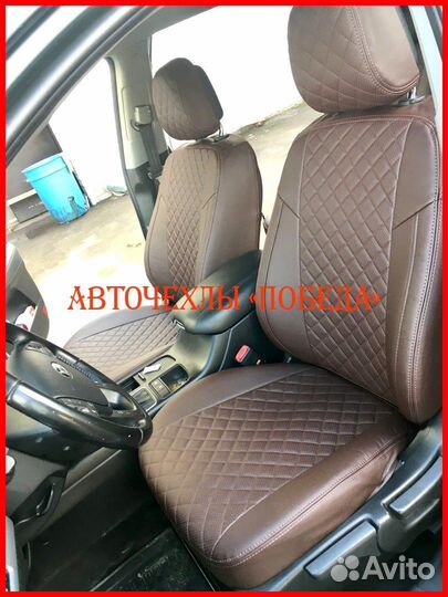 Чехлы Kia Sorento 2 из экокожи шоколадные Ромб