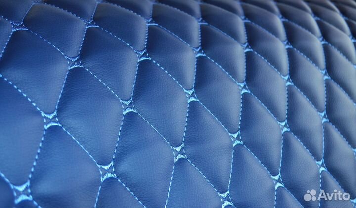 Стеганая экокожа синяя рисунок ромб