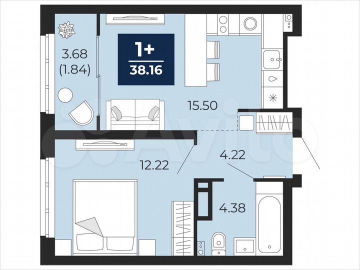 1-к. квартира, 38,2 м², 4/21 эт.