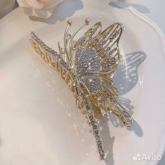 Новый краб для волос бабочка металлическая со стра