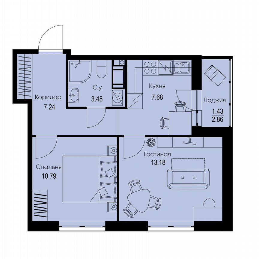 2-к. квартира, 43,8 м², 5/9 эт.