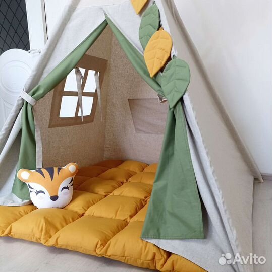 Вигвам лён под заказ (детская палатка)