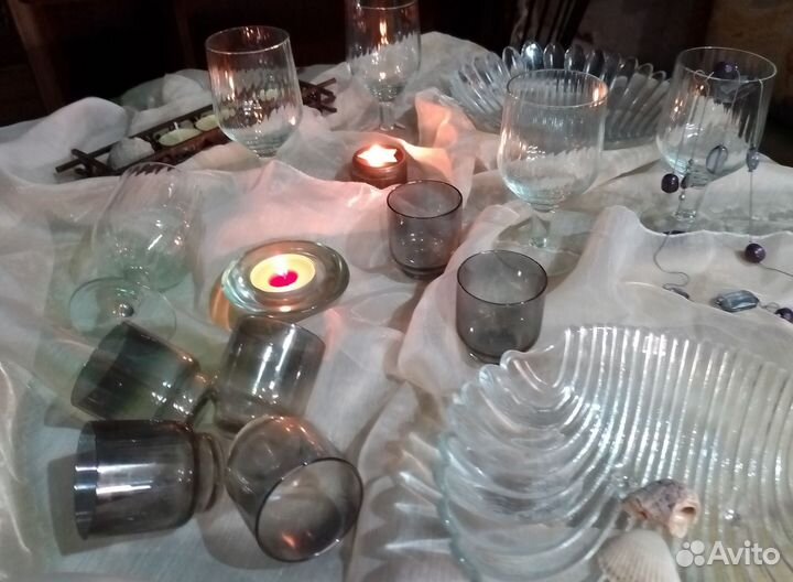 Фужеры, стопки, ваза- ракушка