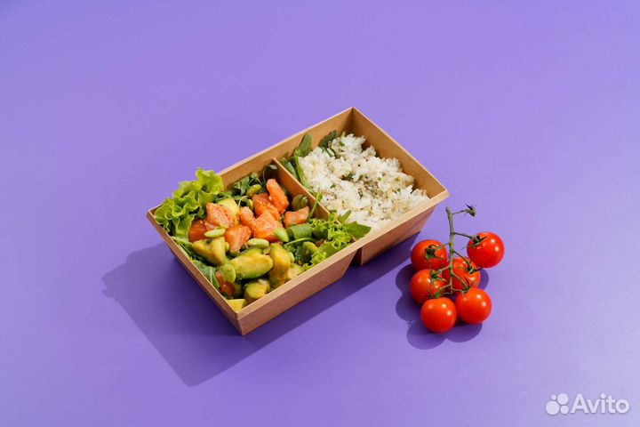 Контейнер (Салатник) 800 мл 2 секции крафт