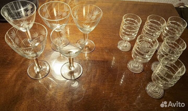 Рюмки, фужеры из цветного стекла и хрусталя СССР